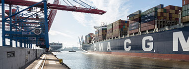 Container vessels at container terminal Waltershof, port of Hamburg - Germany