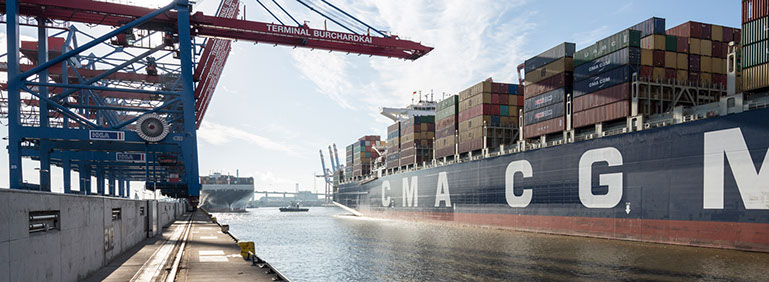 Container vessels at container terminal Waltershof, port of Hamburg - Germany 